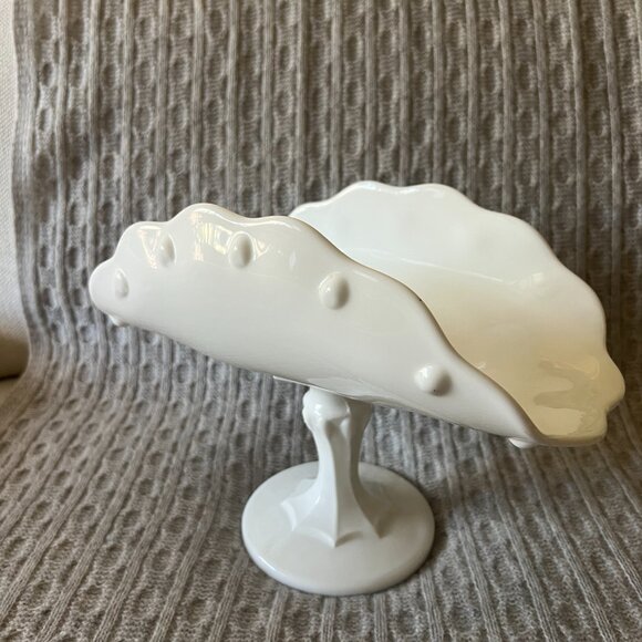 Vintage Milk Glass Banana Boat Pedestal Dish - Teardrop - Dot Pattern by Indiana - Picture 5 of 11